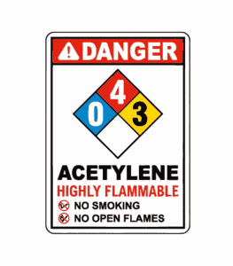 Danger Acetylene Highly flammable No smoking No open flames